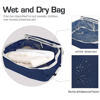 8 Set Expandable Compression Packing Cubes for Suitcases Travel Essentials Carry On Waterproof Storage Bag With Dry And Wet Separation Dark Blue - color: Dark-Blue