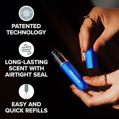 Travalo Classic HD Perfume Atomizer - Leak-Proof and TSA Approved for Air Travel - Reusable, Airtight, Easy-Fill Mini Pump Sprayer - Lightweight, Elegant Design w/Volume Window - Blue - 0.17oz - color: Blue