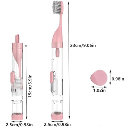 2Pcs Travel Toothbrushes Kit Fold Travel Size Toothbrushes Built-in Toothpaste Container, Including 2 Cleaner Head Soft Bristles for Camping, School, Business Trip (Blue, Pink) - color: Blue&pink