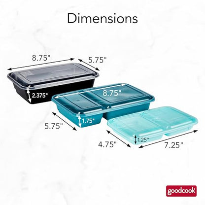 GoodCook Meal & Snack Prep Container Set, Includes Embossed Measurements & Color Coordinated Lids, Made Without BPA, 60-Piece Set