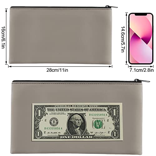 2 Pieces Money Bags with Zipper, 11x6.1 inch Money Pouch, Bank Bag, Cash Bag, Check Wallet, Cosmetics(Gray) - color: Grey, size: 2 Pieces