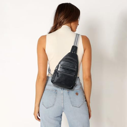 Leresas Sling Bag for Women Cross Body Bags Fanny Packs Over the Shoulder Bag Sling Backpack Vegan Leather Trendy Gifts Travel Handbag Black - color: Black