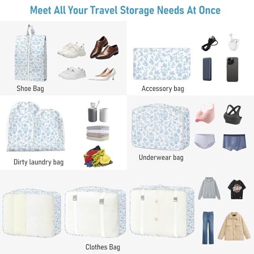 Packing Cubes for Travel - 8 Set Luggage Organizer Bags for Family, Mesh Breathable Packing Cubes for Suitcases Durable Travel Essentials Bags Set - color: Floral