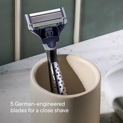 Harry's Original Shaving Kit for Men - Razor Handle, 5 Razor Blade Refills, Foaming Shave Gel, Travel Blade Cover - German Engineered - Craft Edition - style: Obsidian Chrome