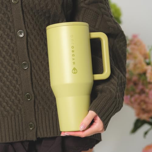 HydroJug Traveler - 40 oz Water Bottle with Handle & Flip Straw - Fits in Cup Holder, Leak Resistant Tumbler-Reusable Insulated Stainless Steel & Rubber Base - Gifts for Women & Men, Olive - color: Olive, size: 40oz