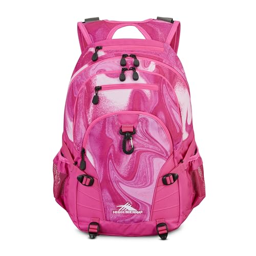 High Sierra Loop-Backpack, School, Travel, or Work Bookbag with tablet-sleeve, Flamingo Marble Swirl, One Size - color: Flamingo Marble Swirl