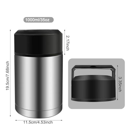 35oz Soup Thermos, Stainless Steel Thermos for Hot Food, Wide Mouth Food Thermos Jar, Insulated Lunch Container Leak Proof Vacuum Thermal Flask (silver-35oz) - color: silver-35oz