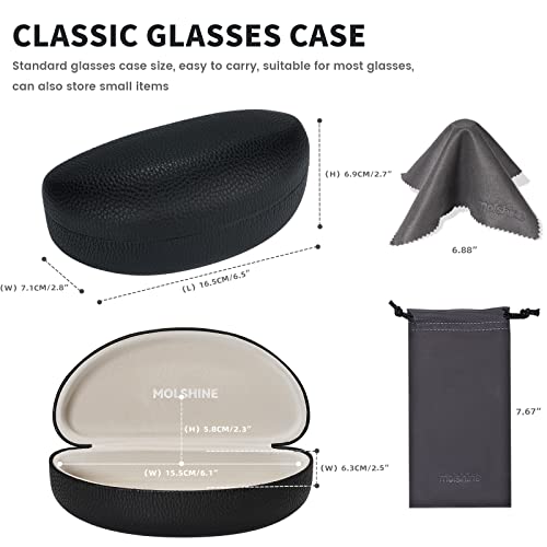 molshine Hard Shell Sunglasses Case,Classic Large Glasses Case for Sunglass,Eyeglasses with Cleaning Cloth,Pocket
