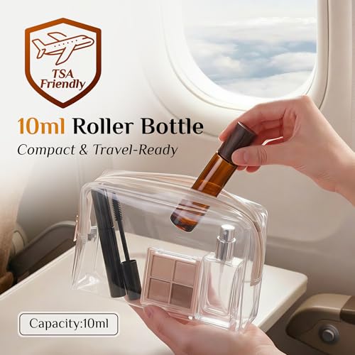 PrettyCare 12 Pack, 10 ml Essential Oil Roller Bottles with Stainless Steel Roller Ball - Refillable Leak-proof Empty Thick Amber Glass Roll on Bottles with Wooden Caps for Travel, Perfume - color: Amber with Wooden Cap, size: 12 Pack