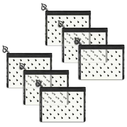 6 Pack Mini Zipper Mesh Makeup Bags, Heart Print Nylon Cosmetic Bags Toiletry Bags for Office Travel Organization (Beige, XS) - color: Beige, size: XS