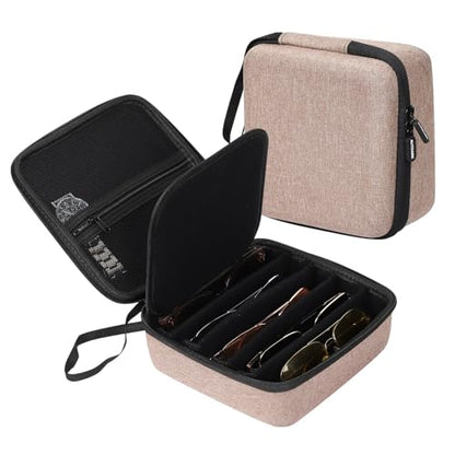 AUTOARK EVA Hard Shell Travel Eyeglasses Case,4 Adjustable Dividers,Holds 5 Glasses,Felt Lining - color: Brown