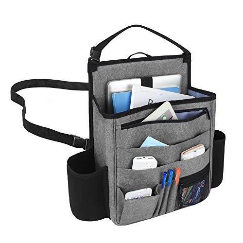 LUXJA Car Front Seat Organizer with Laptop and Tablet Storage Pockets, Car Seat Organizer with Back Adjustable Straps, Gray - color: Gray