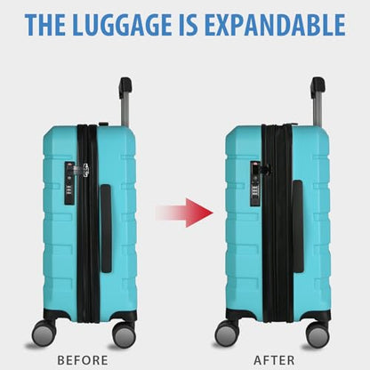 KROSER Hardside Expandable Carry On Luggage with Spinner Wheels & Built-in TSA Lock, Durable Suitcase Rolling Luggage with USB Port, Carry-On 20-Inch, Lake Blue - color: Lake Blue
