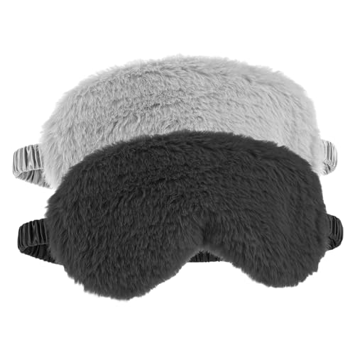 WY LIGHTING LEVEL 2 Pcs Plush Eye Mask Soft Sleeping Blindfold Eye Cover Comfortable Furry Faux Fur Sleeping Mask Satin Nap Night Eyeshade Cover for Women Men Gift (Black, Gray) - color: Black&gray