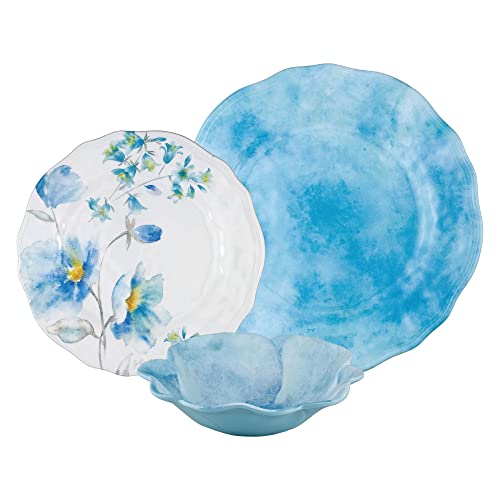 UPware 12 Piece Campanula Melamine Dinnerware Sets, Outdoor Dishes Set, Plates and Bowls Sets, Service for 4, Sky Blue - color: Blue Campanula