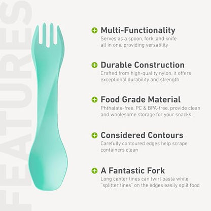 humangear GoBites Uno | Travel & Camping Utensils | Portable & Convertible Dining Ware | Multi-Functional Spork, Mint - color: Mint