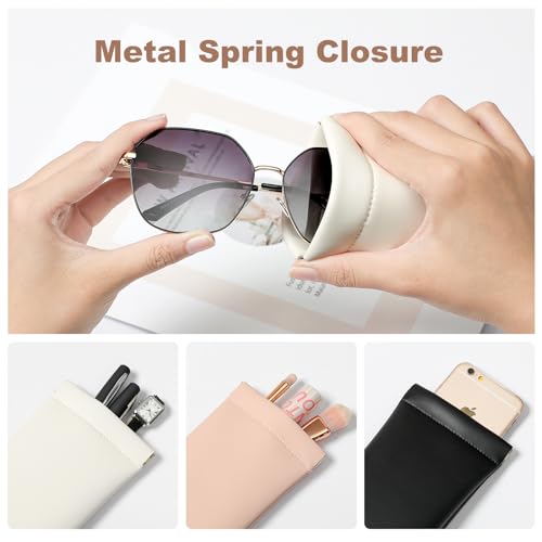 Squeeze Top Sunglass Case, New Organosilicon Soft PU Leather Eyeglass Glass Case Travel Large Sunglasses Pouch - color: Creamy White