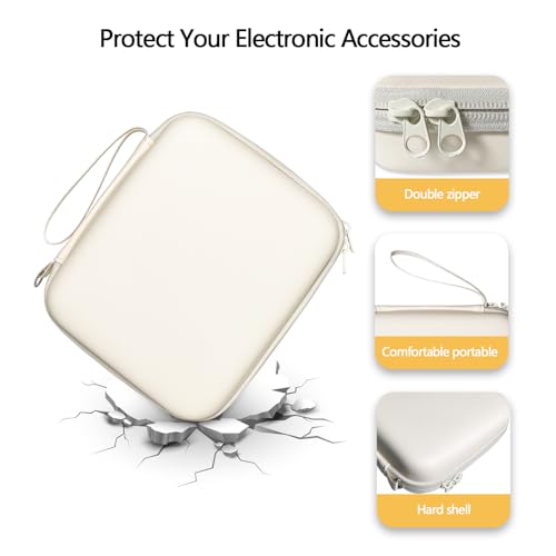 Hard Cord Electronic Organizer Travel Case, Cable Tech Pouch Bag, Cord Hard Case for Portable Charger, Power Bank, Mouse and Cords, Tech Organizer Travel,White