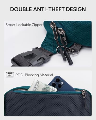 WATERFLY Lightweight Small Fanny Pack: 1.5L Mini Slim Crossbody Waist Belt Hip Bag with RFID Blocking, Anti-Theft & Water Resistant Pouch for Women Men Travel Hiking Running Walking EDC - color: Peacock Blue