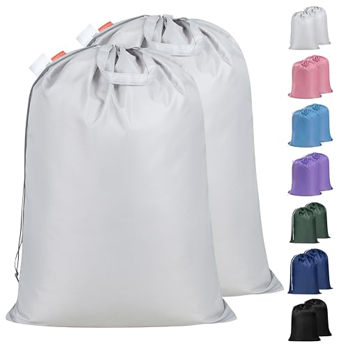 Polecasa 2 Pack Extra Heavy-Duty Laundry Bag 28x36”- Machine Washable Large Storage Bag with Reinforced Handles & Drawstring Closure & ID Tag for College Dorm Travel -Silver - color: Silver, size: 28" x 36" | 2 Pack