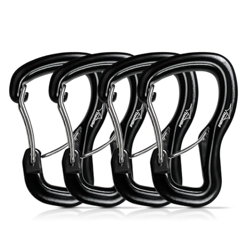 Heavy Duty Carabiner Clip Hook 8KN (1763 lbs), 2 PCS Ultra-Light Aluminum Caribeaners with Double Door D Ring Shape, for Hammock, Camping, Hiking, Backpacking, Dog Leash, Keychain Clip - style: 1#Black-4pc