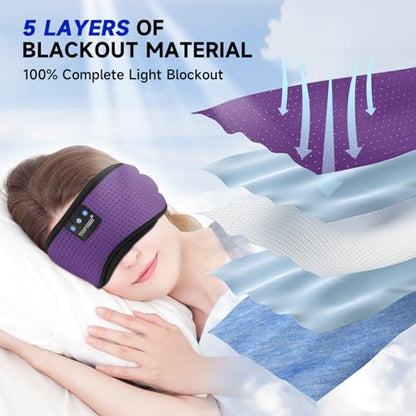 TOPOINT Sleep Mask Headphones Bluetooth Wireless 5.4, Breathable Cotton Eye Mask for Sleeping Side Sleepers Travel Music Headsets with Microphone Handsfree Men Women - color: Deep Purple, style: Breathable