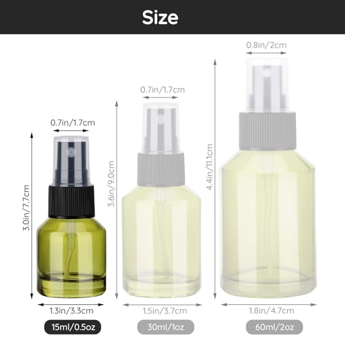 Segbeauty 6pcs 0.5oz Empty Small Travel Spray Bottle for Hair, Refillable Mini Glass Spray Bottles for Perfume, 15ml Green Fine Mist Atomizer Cologne Travel Bottle Sprayer, Liquid Containers Bottles - size: 0.5 fl oz