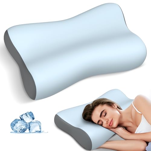 Cervical Neck Pillow, Contour Memory Foam Pillows for Neck Pain Relief, Ergonomic Pillow for Sleeping, Orthopedic Bed Pillow Neck Support Pillow for Side Back Stomach Sleepers(Blue&Grey) - color: Blue&grey