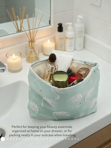 2-Pack Swan Print Makeup Bag Set - Large Capacity Light Blue Cosmetic Organizer | Travel Toiletry Pouch for Women Girls (Cute Animal Print, Zipper Closure) - color: B04-Swan Blue