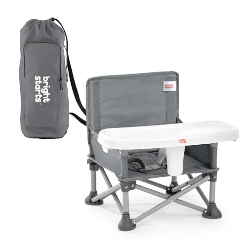 Bright Starts Pop ‘N Sit Portable Booster Seat, 3-in-1 Floor Seat, Travel High Chair & Toddler Booster with Feeding Tray, Indoor/Outdoor, Grey, 6 Months–3 Years - color: Core Gray, size: 1 Count (Pack of 1)