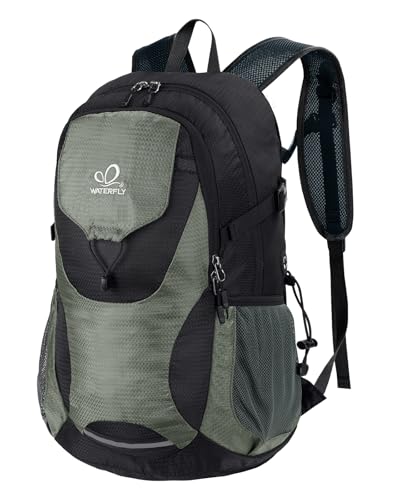 WATERFLY Lightweight Packable Hiking Backpack: 30L Foldable Travel Daypack Ultralight Camping Day Pack for Woman Man - color: Black & Grey