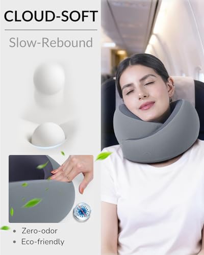 Travel Pillow for Airplane - Memory Foam Neck Travel Pillow with 360° Chin & Neck Support, Dual Raised Sides, Washable Breathable Cover, Compact Travel Bag for Long Flights, Car, Train, Sleeping