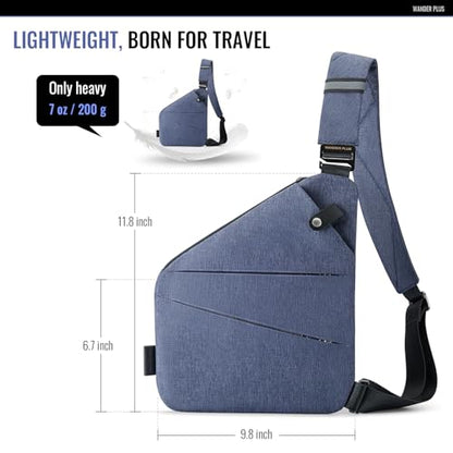 WANDER PLUS® Anti Theft Crossbody Bag, Shoulder Bag Anti-theft Design for Travel, Sport, Work - color: Blue