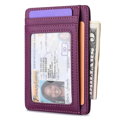 Buffway Slim Minimalist Front Pocket RFID Blocking Leather Wallets for Men and Women - Cross Purple - color: Cross Purple