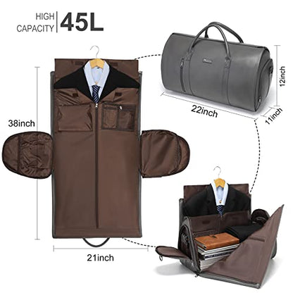 Leather Garment Bag for Travel, Modoker Carry On Suit Carrier Travel Bag with Shoulder Strap - Ideal for Business Trips and Weekend Getaways - The Garment Duffel Bag for Traveling Men Women - color: C-Grey