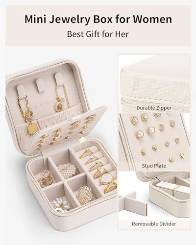 VLANDO Bridesmaid Proposal Gifts - Travel Jewelry Case, Small Travel Jewelry Organizer Box for Girls Women - White - color: White