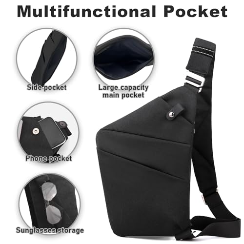 Anti Theft Travel Bag, One Shoulder Large Capacity Cross-body Bag Chest Fashion Lightweight Sling Bags for Travel Sports - color: Black, style: Right Shoulder
