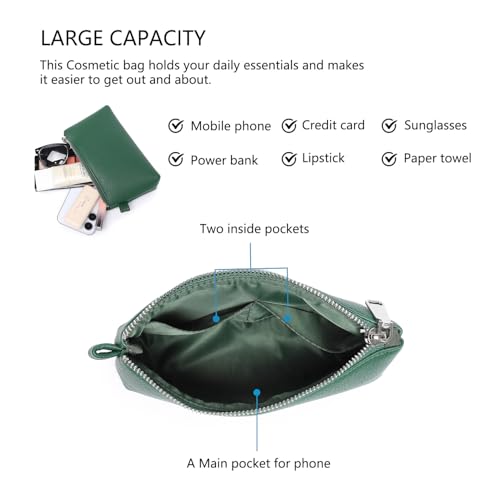 30 Color PU Faux Leather Travel Toiletry Bag for Women, Mini Cosmetic Pouch Organizer with 2 Dividers, Easy Clean Makeup Bag for Purse, Gift Idea (PU Faux Leather/Forest Green) - color: PU/Forest Green