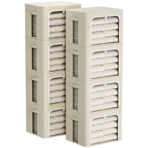 FHSQX 8 Pack Clothes Storage Bins - Foldable Storage Bins for Clothes Fabric Storage Box with Metal Frame (Beige, 19.7x15.7x13.8 inch) - color: Beige, size: 19.7x15.7x13.8 inch