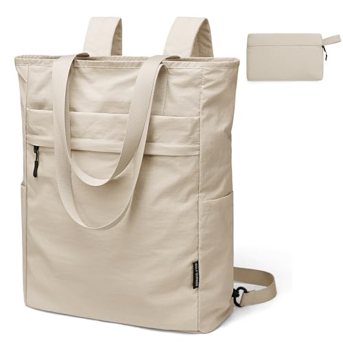 GOLF SUPAGS Foldaway Convertible Tote Backpack Lightweight Nylon Daypack for Women Men City Pack Versatile Backpack for Leisure Travel, Apricot - color: Apricot