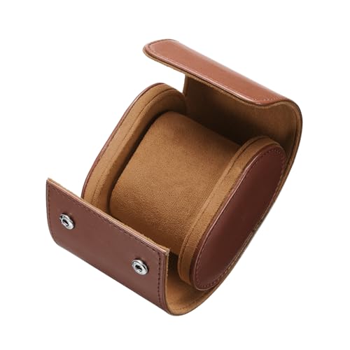 uxcell Leather Watch Travel Case Single Watch Roll Storage Box Organizer for Men Women Watch Holding Storaging Displaying, 1 Slot, Brown - color: Brown, size: 10x7.5x7 cm