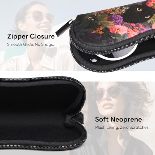 Sunglasses Case with Belt Clip, Ultra Light Neoprene Zipper Soft Padded Glasses Case for Women Men - color: Garden Cat