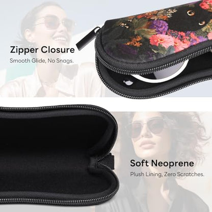 Sunglasses Case with Belt Clip, Ultra Light Neoprene Zipper Soft Padded Glasses Case for Women Men - color: Garden Cat