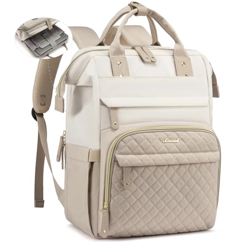 LOVEVOOK Laptop Backpack for Women, 15.6'' Waterproof Nurse Bag Teacher Work Backpack Purse for Women, Travel Computer Backpack for College Office Business Ladies - color: Cream Tan, size: 15.6 inch