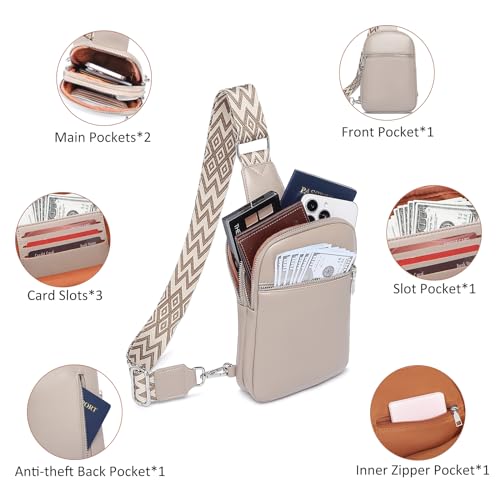 DIOMO Anti Theft Small Sling Bag for Women Cross Body Bag Trendy, RFID Fanny Packs Vegan Leather for Women Travel Belt Purse - color: 1-Grey Silver Zipper