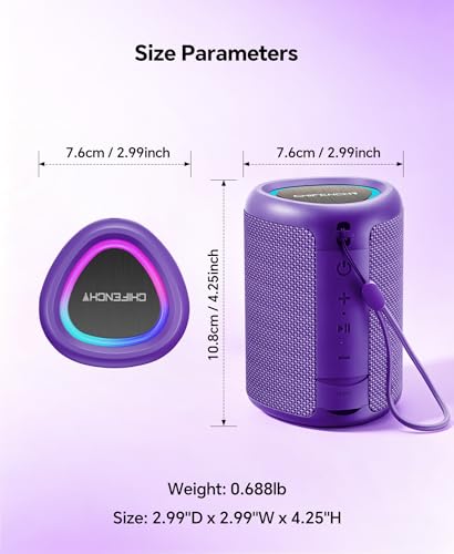 Portable Bluetooth Speaker Beach Essentials: Powerful Crystal Clear Sound/Dynamic Light/IPX5 Waterproof/All Day Playtime/Wireless BT 5.3/TWS Paring, Dad Gifts, Outdoor|Travel|Camping|Pool Accessories - color: Purple