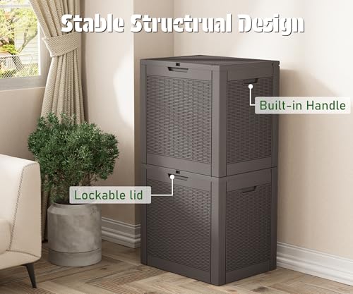 NUNU LAB Outdoor Storage Box 31 Gallon,Waterproof Indoor Outside Deck Boxes,Backyard Storage Bin for Package Delivery,Garden Tools,Patio Cushions,Pool Accessories,Storage Bench Lockable Lid,Tool Box - color: Rattan Beige, size: 31 Gallon