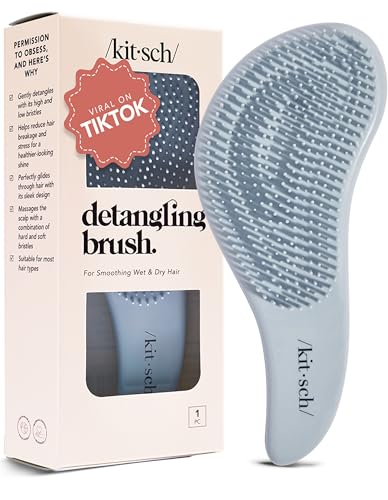 Kitsch Detangler Brush – Gentle Curly Hair Brush with Flexible Bristles for All Hair Types - Wet or Dry | Detangling Hair Brushes for Women & Men, Hairbrush for Adults & Kids - Haze Blue - color: Haze Blue