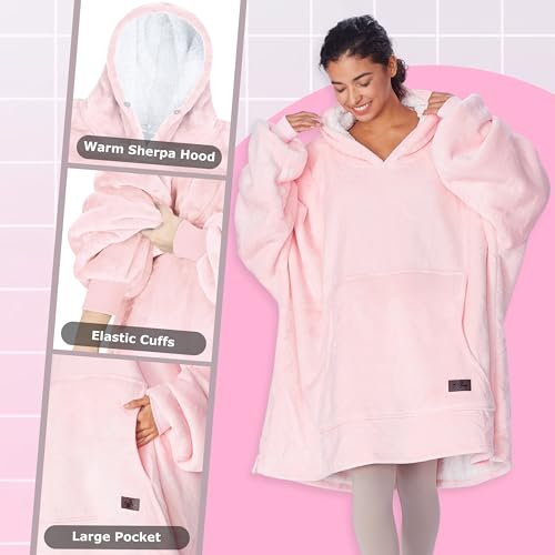 Catalonia Oversized Blanket Hoodie Sweatshirt, Wearable Sherpa Blanket Pullover, Gift for Her - color: Pink