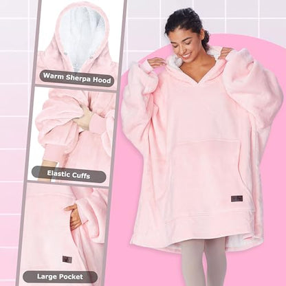 Catalonia Oversized Blanket Hoodie Sweatshirt, Wearable Sherpa Blanket Pullover, Gift for Her - color: Pink